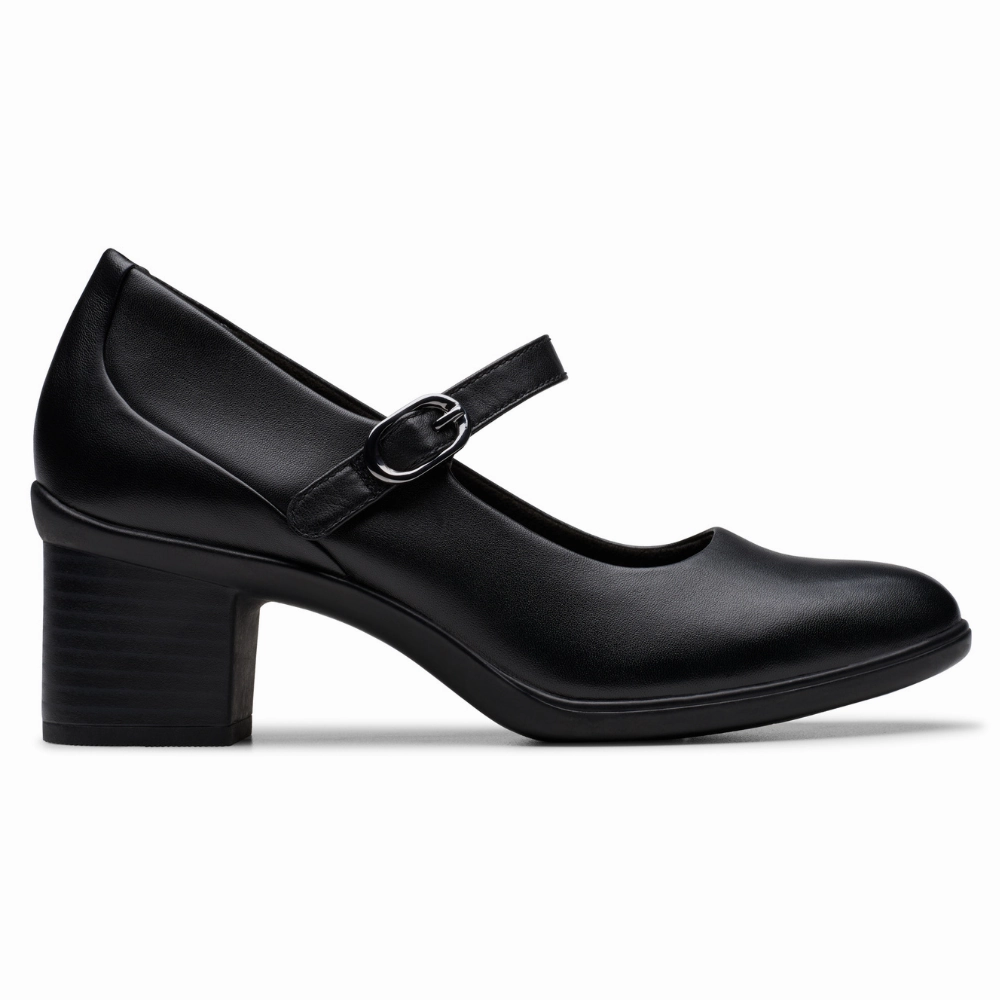 Slipper Dress Shoes Clarks Shaya Jane Black Leather Heel (Women's)