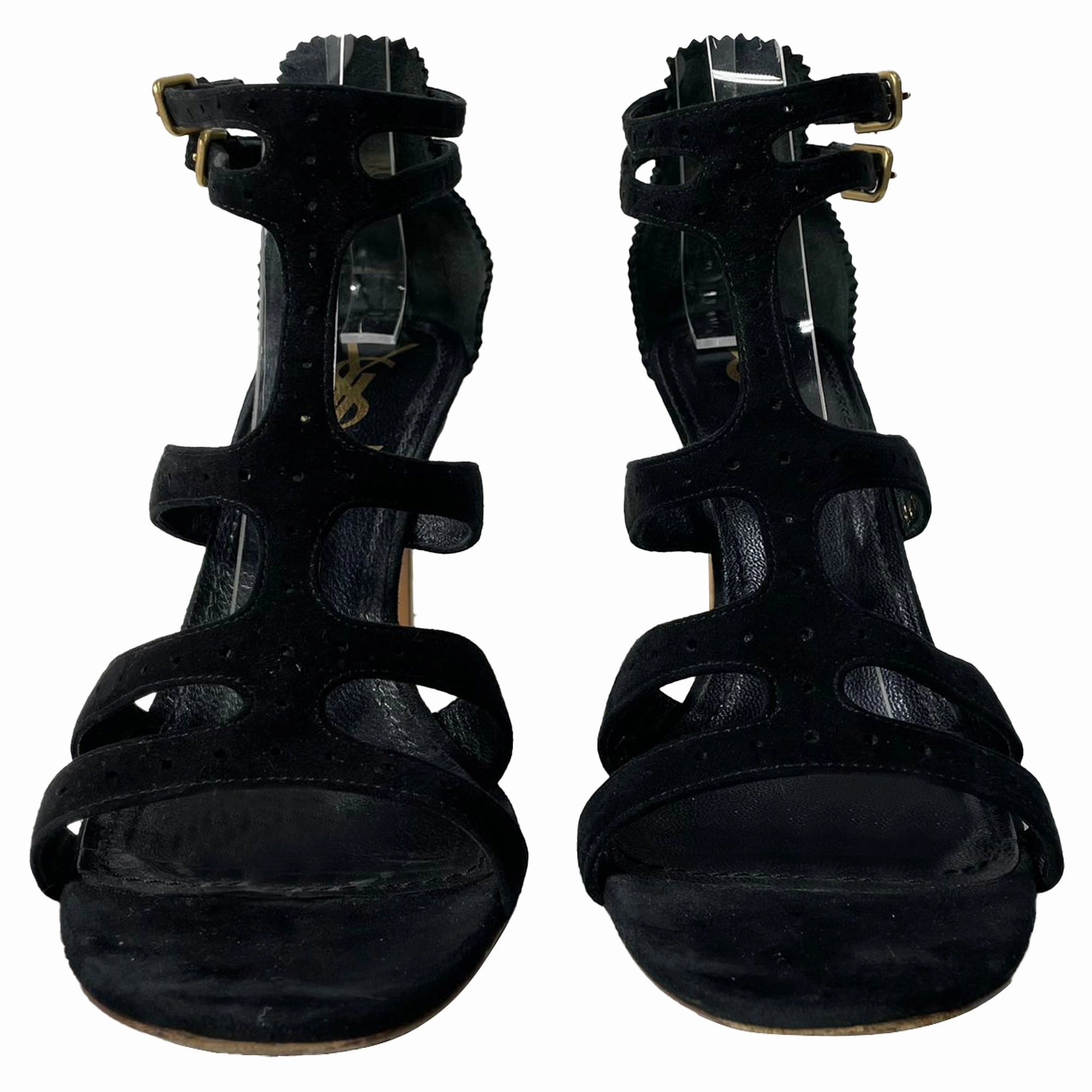 Saint Laurent Cage Sandals in Black Suede Greek Sandals