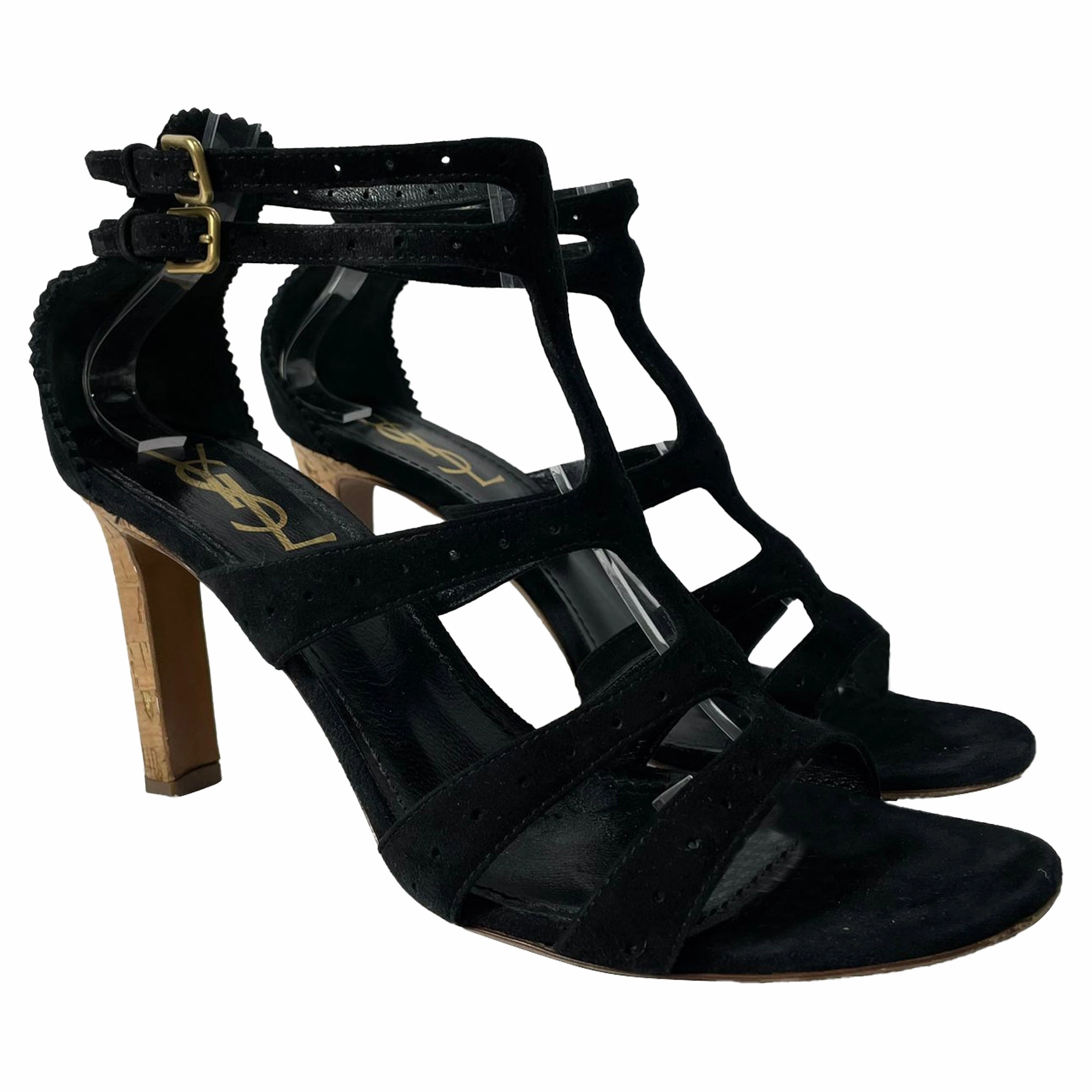 Saint Laurent Cage Sandals in Black Suede Shade Shore Sandals