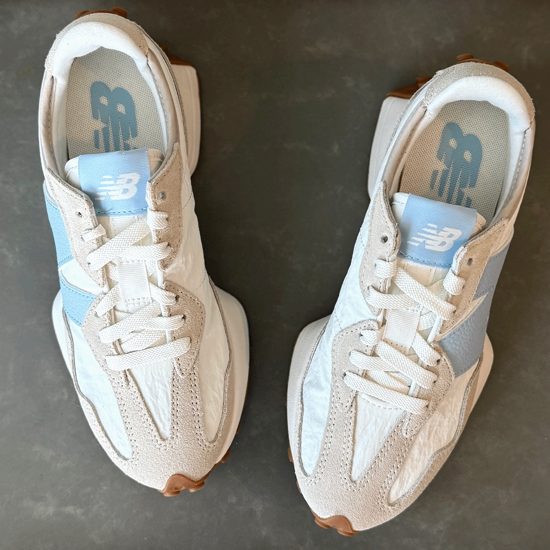 New Balance 327 Timberwolf Light Chrome Blue Women's Shop Wedge Sneakers