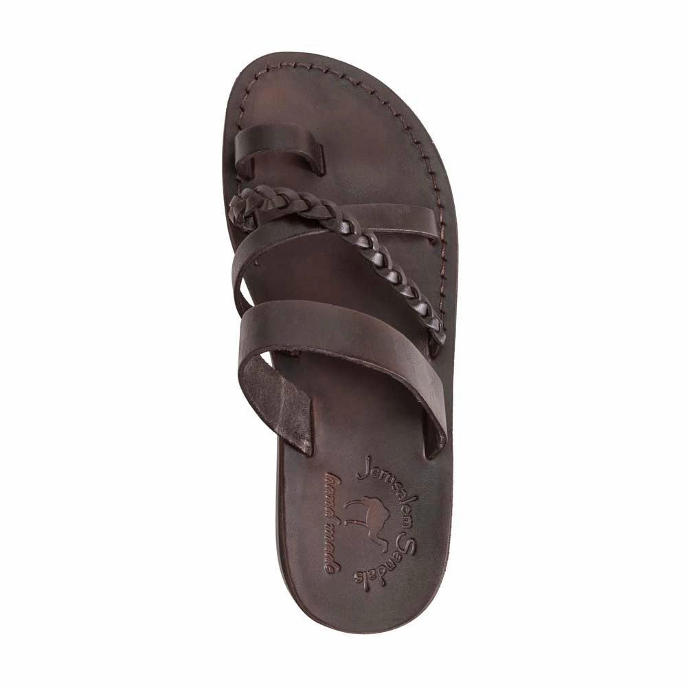 Coral Sandals Sophia - Leather Braided Flat Sandal | Brown