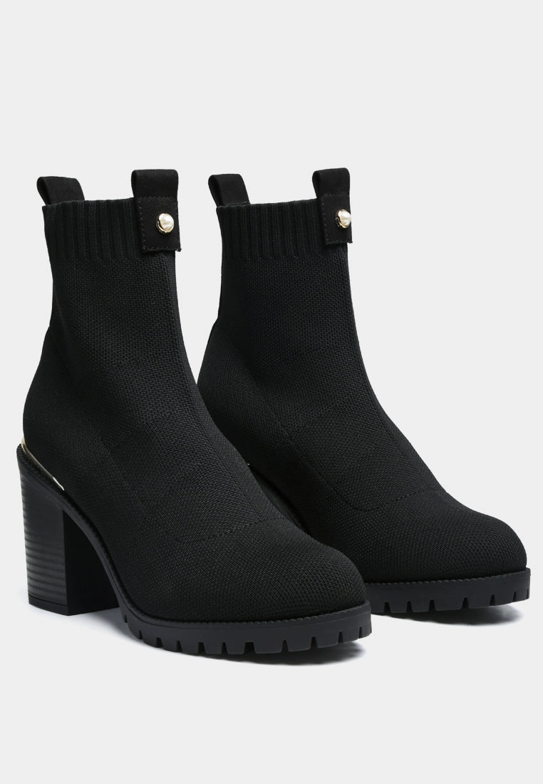 Motorbike Boots medusa knitted block heel ankle boots