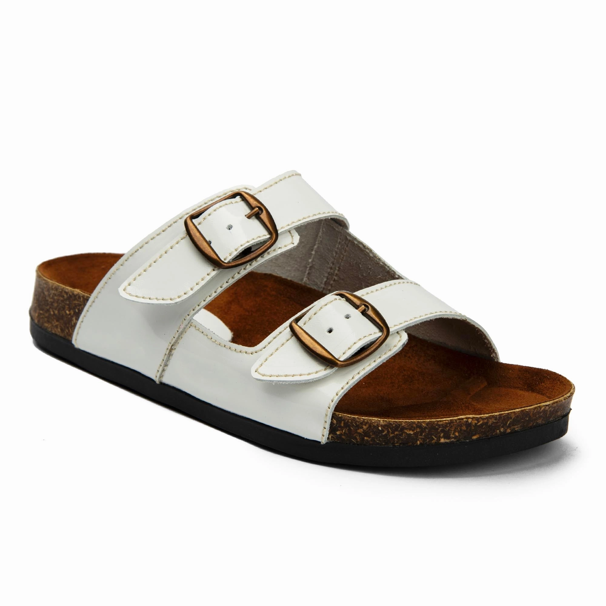 Clam Slides Arizona White Natural Leather Slippers
