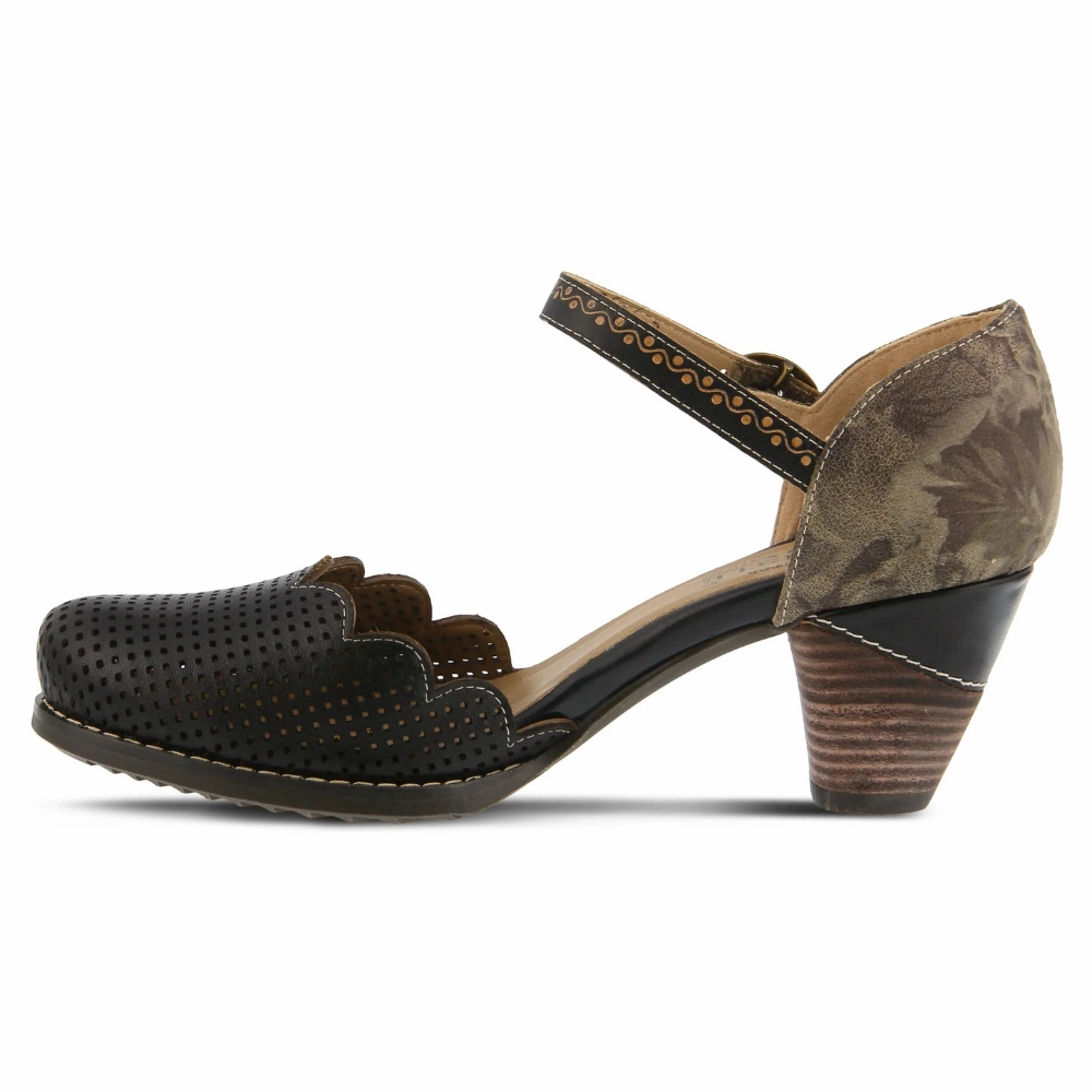 L'Artiste By Spring Step Parchelle Black Multi Leather Heel (Women's) Long Dress Flat Shoes