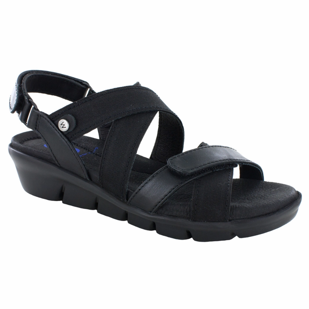 Wolky Electra Black Mighty Leather Strappy Sandal (Women's) J Crew Factory Sandals