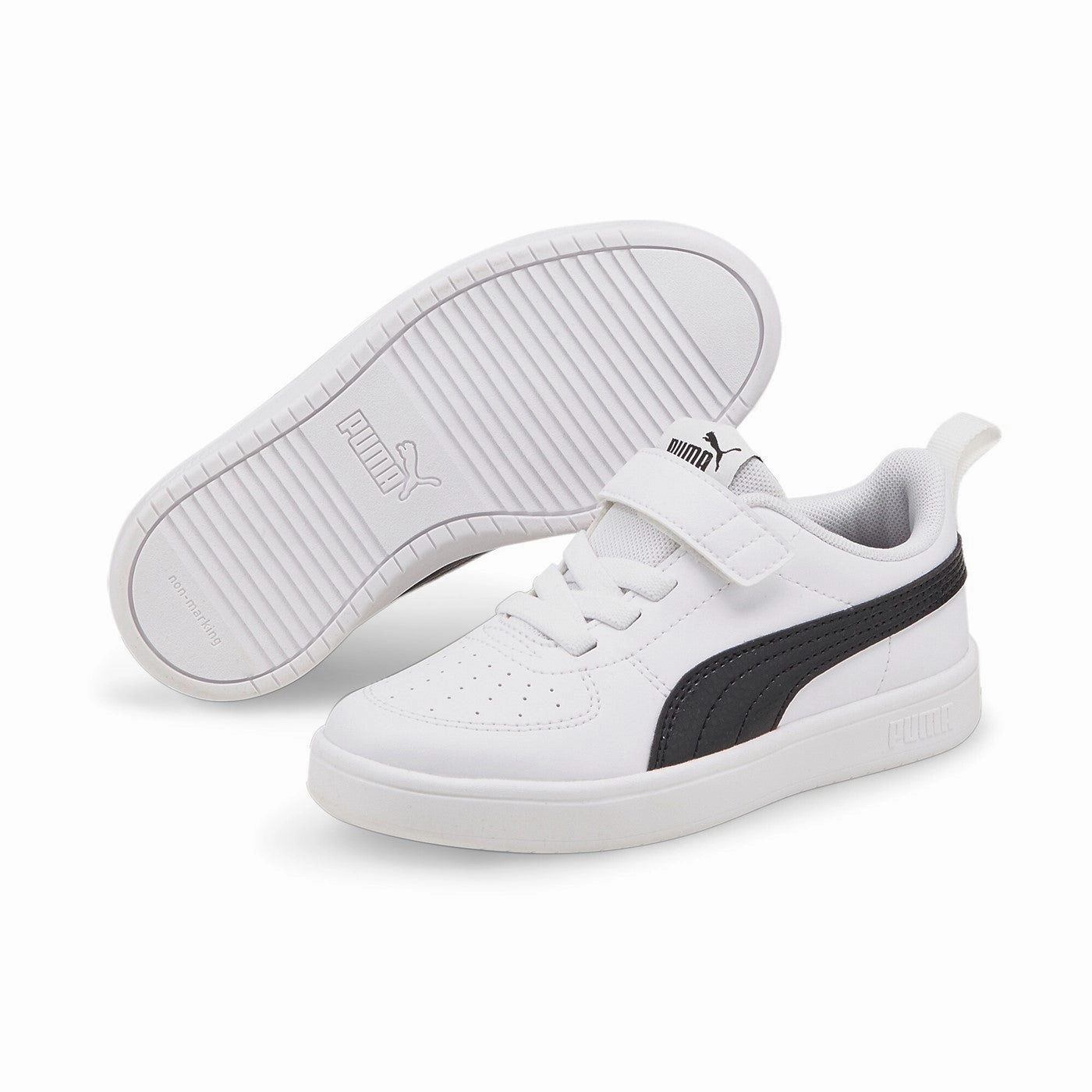 Puma Sneakers da ragazzo con laccio elastico e velcro Rickie AC 385836 03 white-black Jordan 1 Sneakers