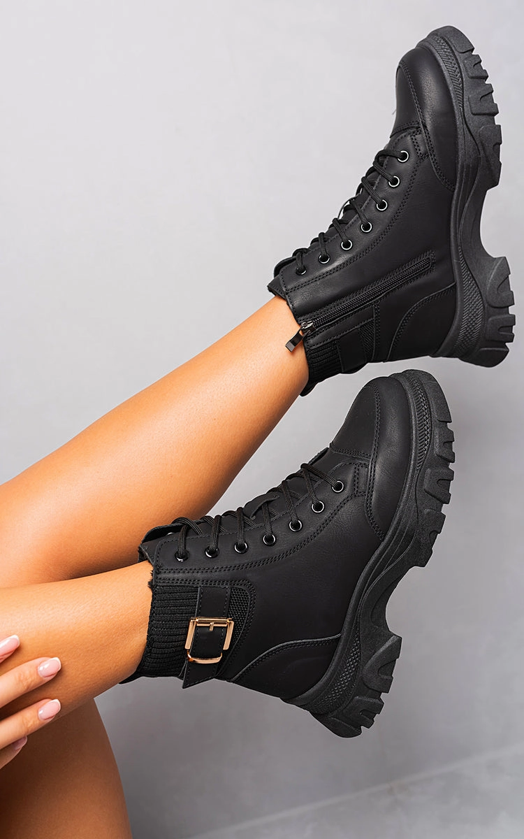 Stylish Hiking Boots Chunky Lace Up Platform Ankle Boots