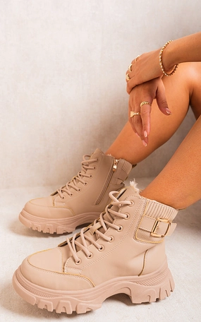 Embroidered Boots Chunky Lace Up Platform Ankle Boots