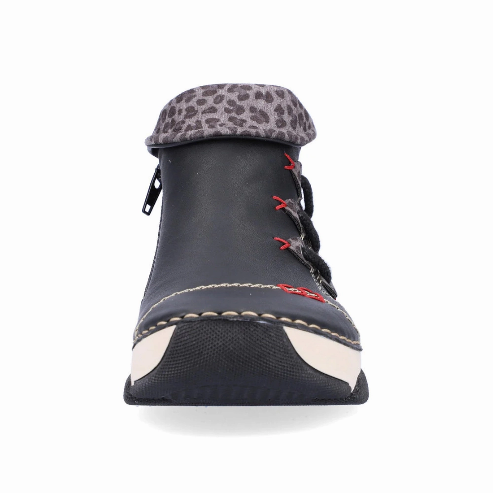 Best Composite Toe Work Boots Rieker Angela 83 Black/Leo/Grey Bootie (Women's)