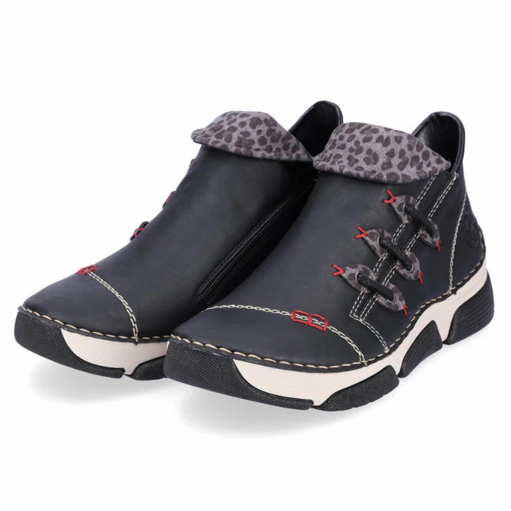 Horse Riding Leather Boots Rieker Angela 83 Black/Leo/Grey Bootie (Women's)