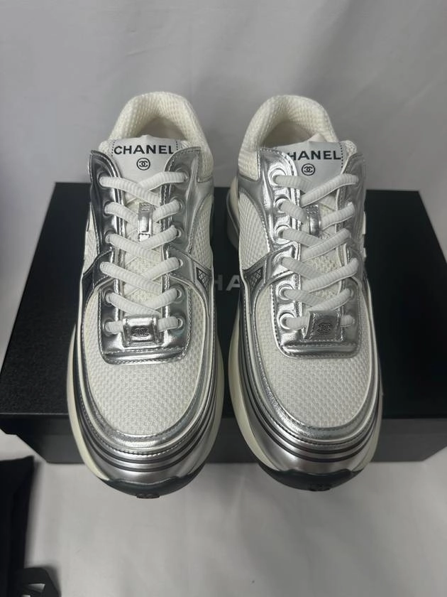 Fear Of God Shorts With Sneakers Fabric Laminated Low Top Sneakers Silver Chanel
