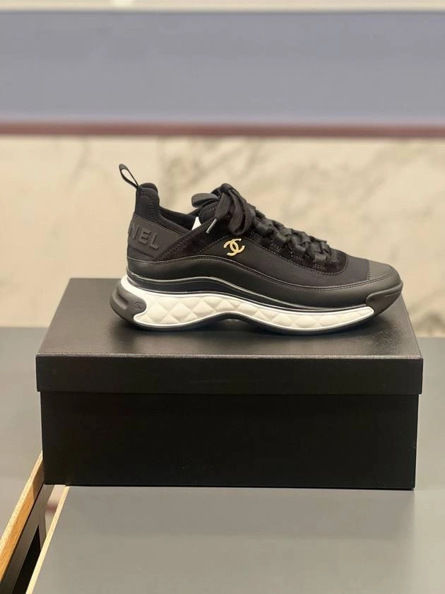 Mixed Fibers Velvet Calfskin Low Top Sneakers Black Chanel Leather Tennis Sneakers