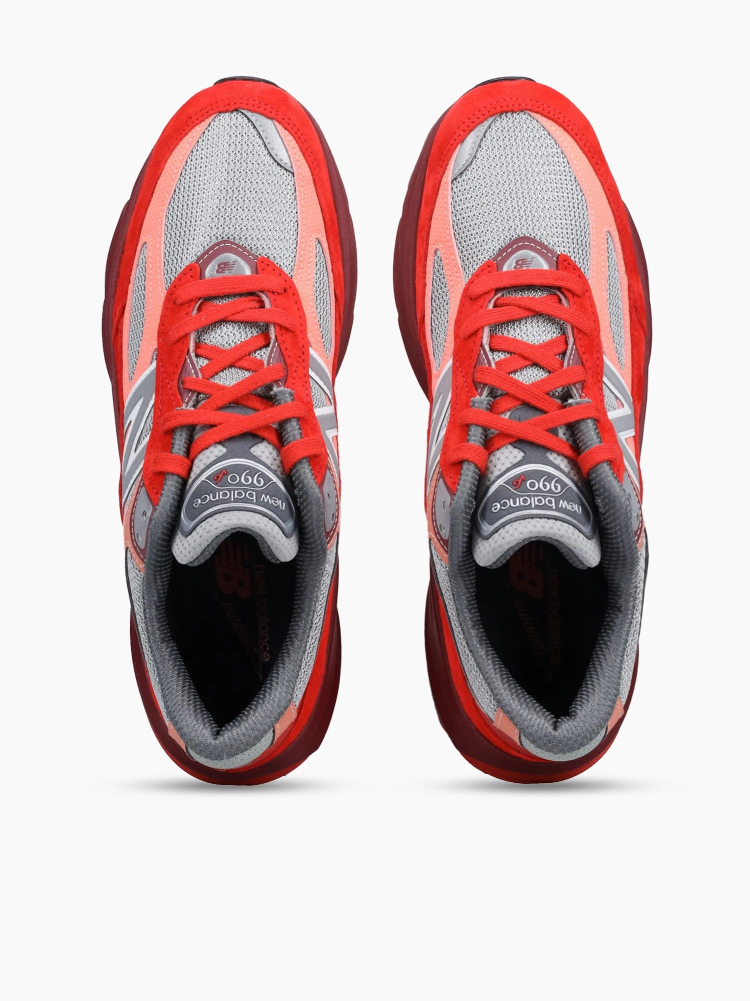 Flat Deck Shoes 990v6 Moltenlava Burgundy Grey mesh