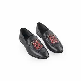 Gucci Black Leather Kingsnake Loafers 38.5 Water Loafers