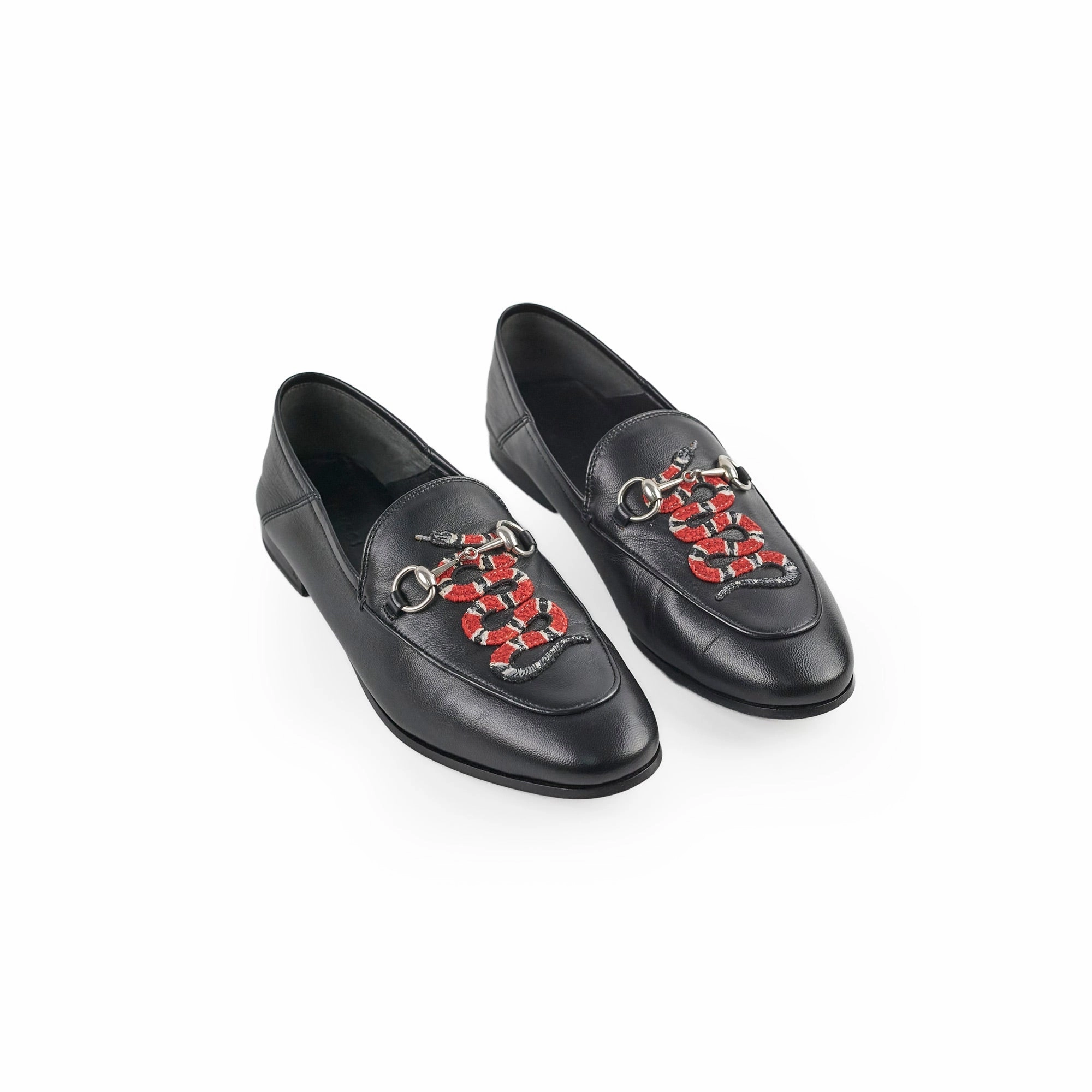 Gucci Black Leather Kingsnake Loafers 38.5 Beach Loafers