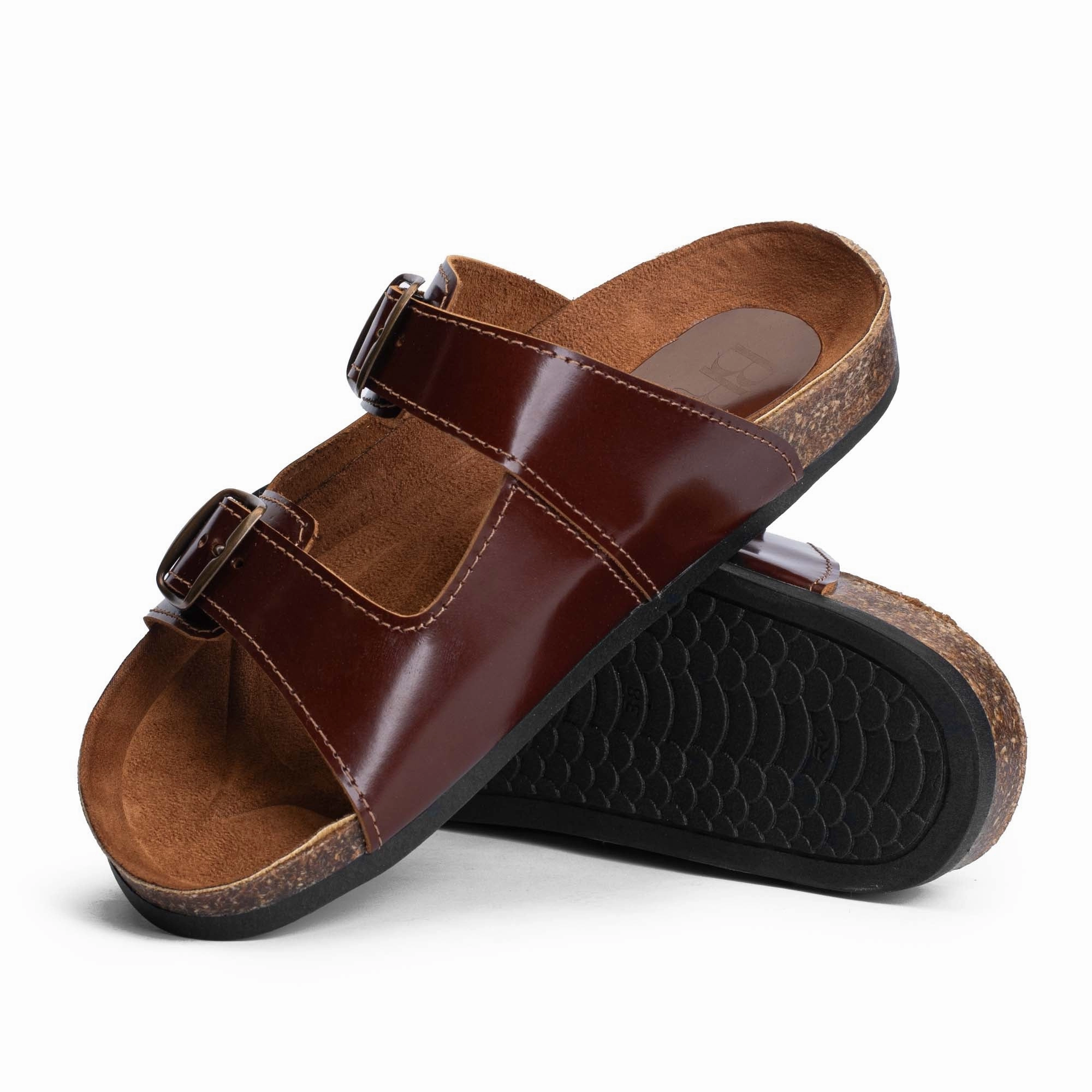 Arizona Chestnut Brown Natural Leather Slippers Step Slides