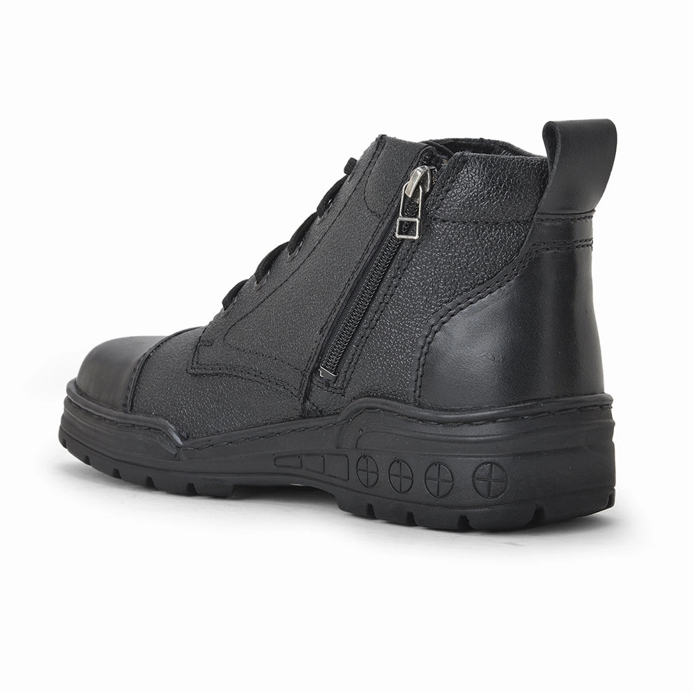 Vintage Moon Boots Freedom Casual (Black) POLICE Leather High Ankle Boot with ZIP VEER-2 By Liberty