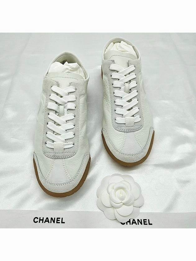 Wedged Sneakers Calfskin Suede Low Top Sneakers White Chanel