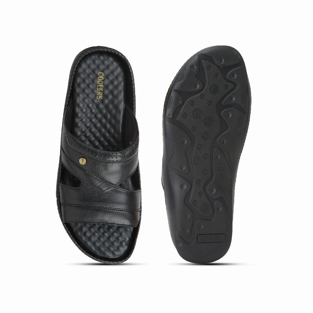 Plush Slippers COOLERS Casual (Black) Slippers For Men STEAMER-02 By Liberty