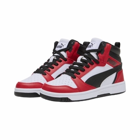 Puma Scarpa sneakers alta da ragazza Rebound v6 Mid 393831 03 bianco-nero-rosso Valentines Sneakers
