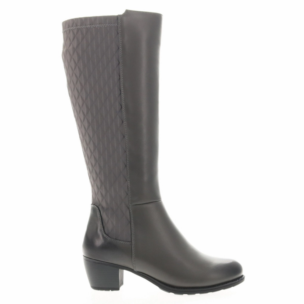 Shoes To Wear With Leggings And Dress Propet Talise Stretchable Grey Leather Tall Boot (Women's)