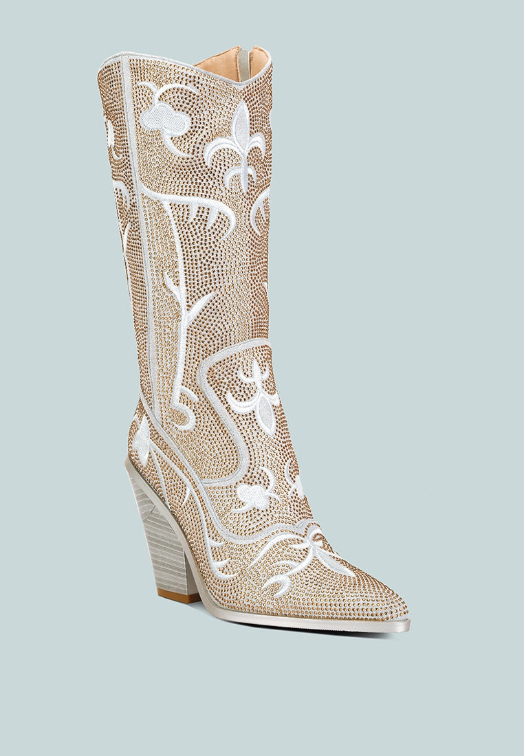 glimmer rhinestones embellished shimmer calf boots Fury Boots
