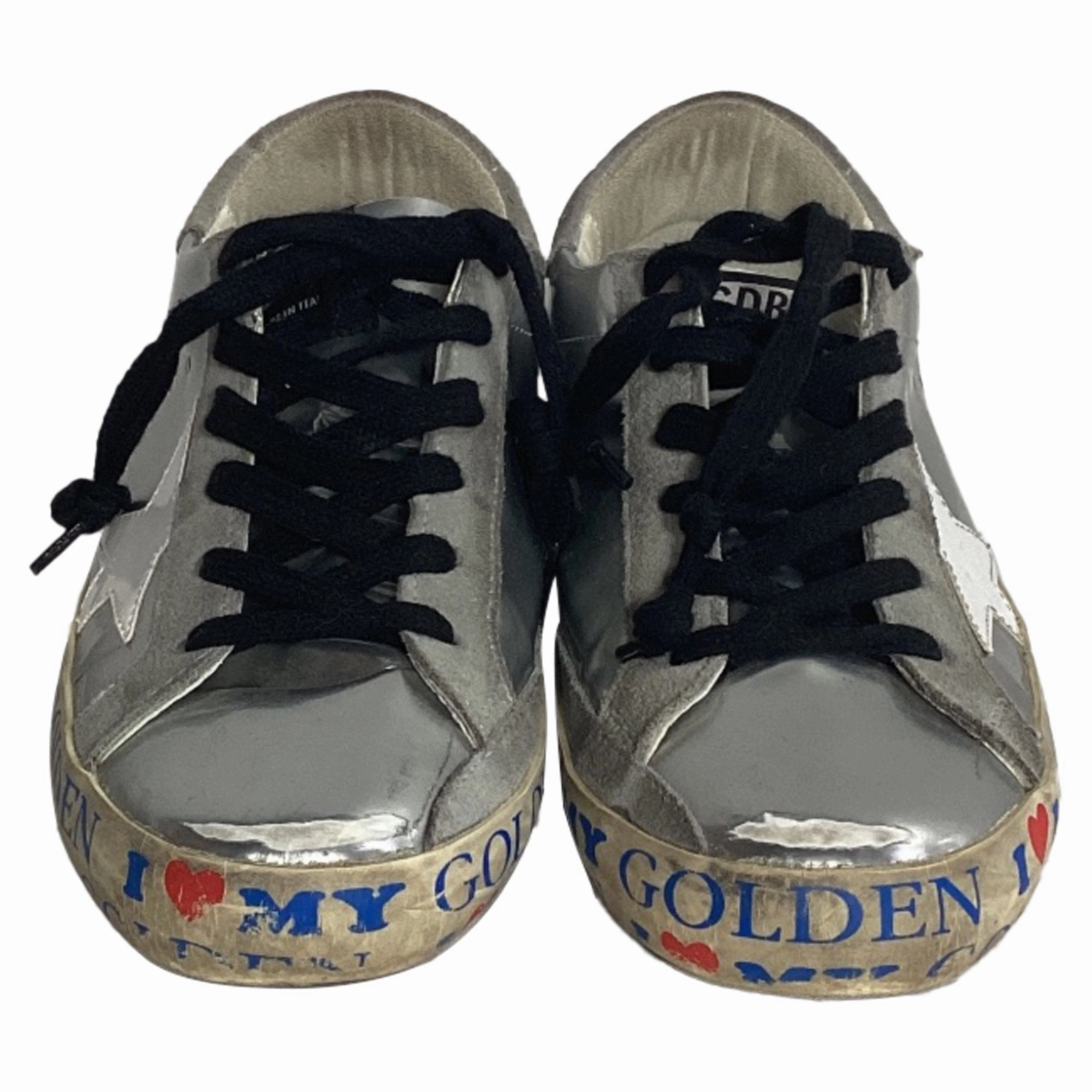 Chunky Platform Sneakers Golden Goose Superstar Love Golden Low Top Sneakers in Silver Leather