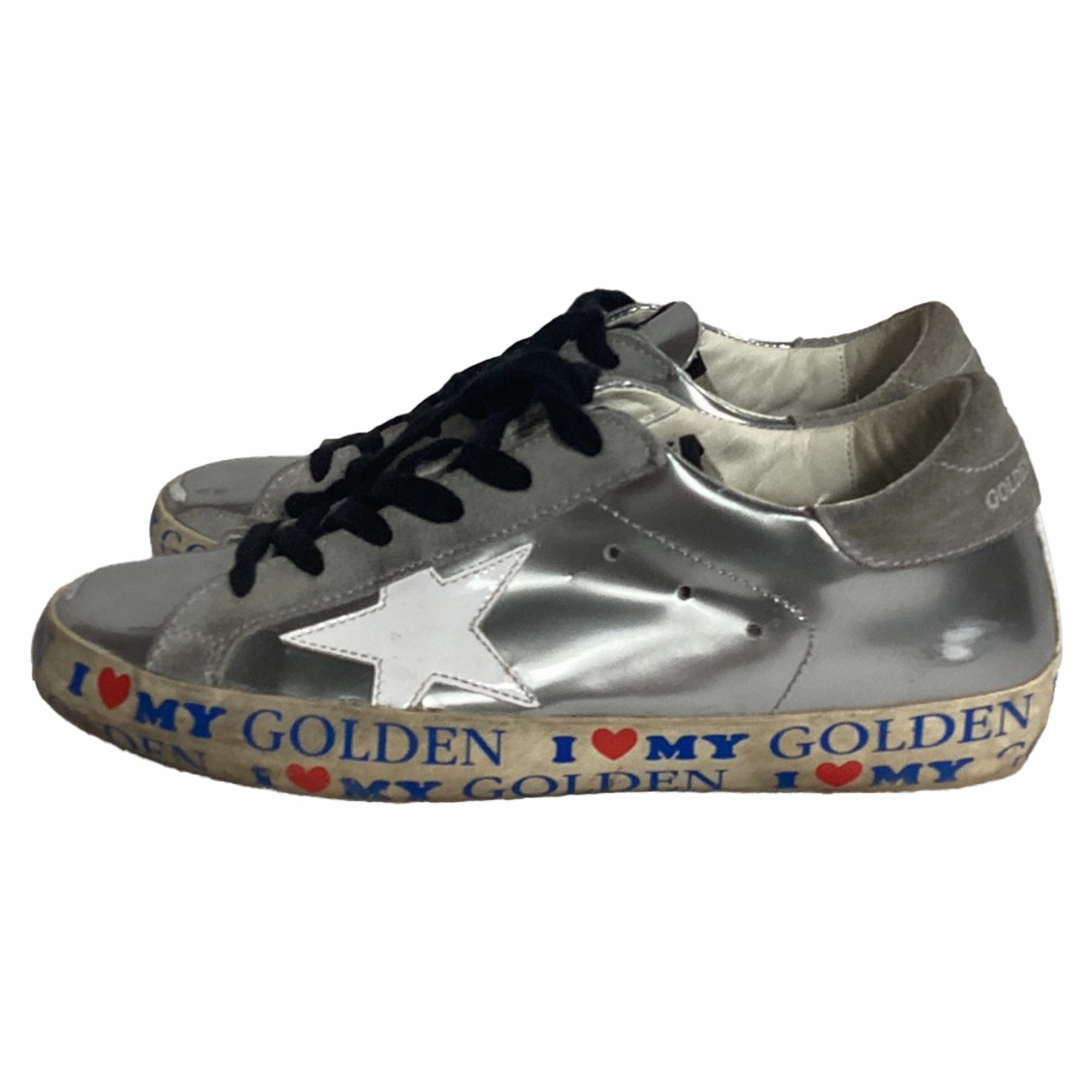 Tights With Sneakers Golden Goose Superstar Love Golden Low Top Sneakers in Silver Leather