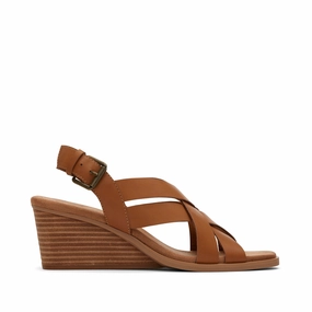 Gracie Tan Leather Wedge Sandal Low Block Heel Sandals