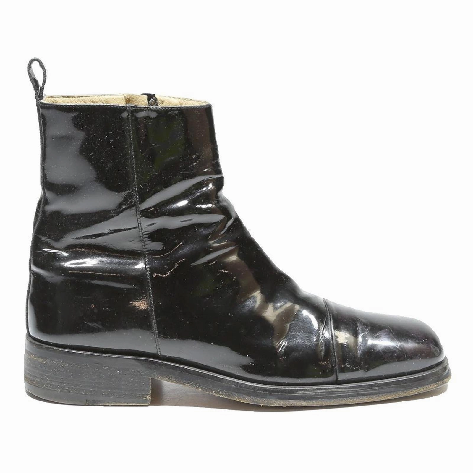 Mid Calf Platform Boots GUCCI Mens Black Leather Ankle Boots UK 7.5 Designer Zip-Up Footwear