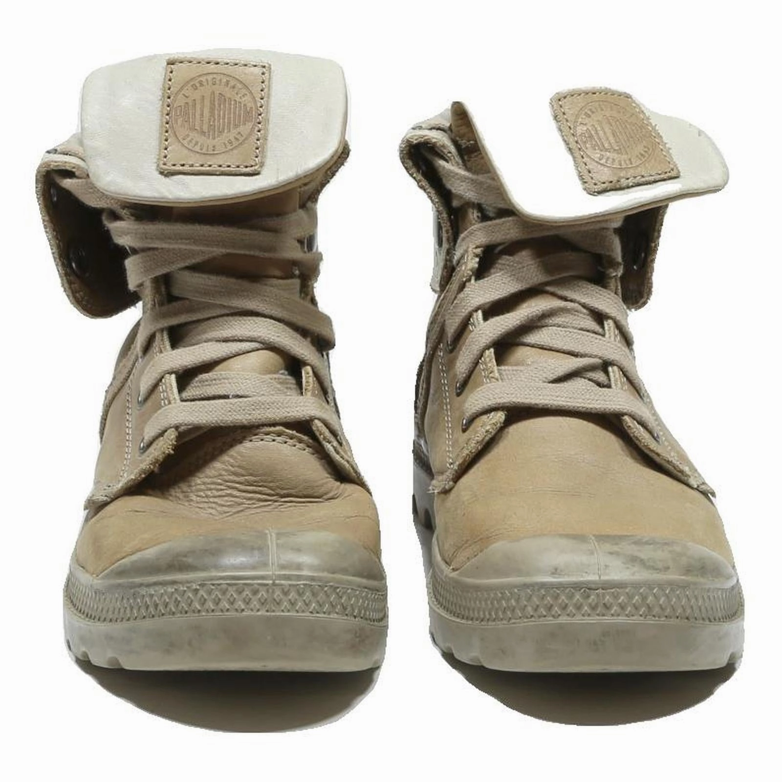 Rainbow Platform Boots PALLADIUM Pampa Hi Womens Beige Leather Ankle Boots UK 5 Fold Down Collar Casual