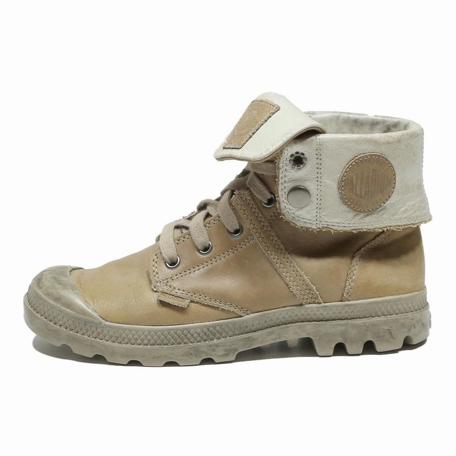 PALLADIUM Pampa Hi Womens Beige Leather Ankle Boots UK 5 Fold Down Collar Casual Brown Doctor Marten Boots