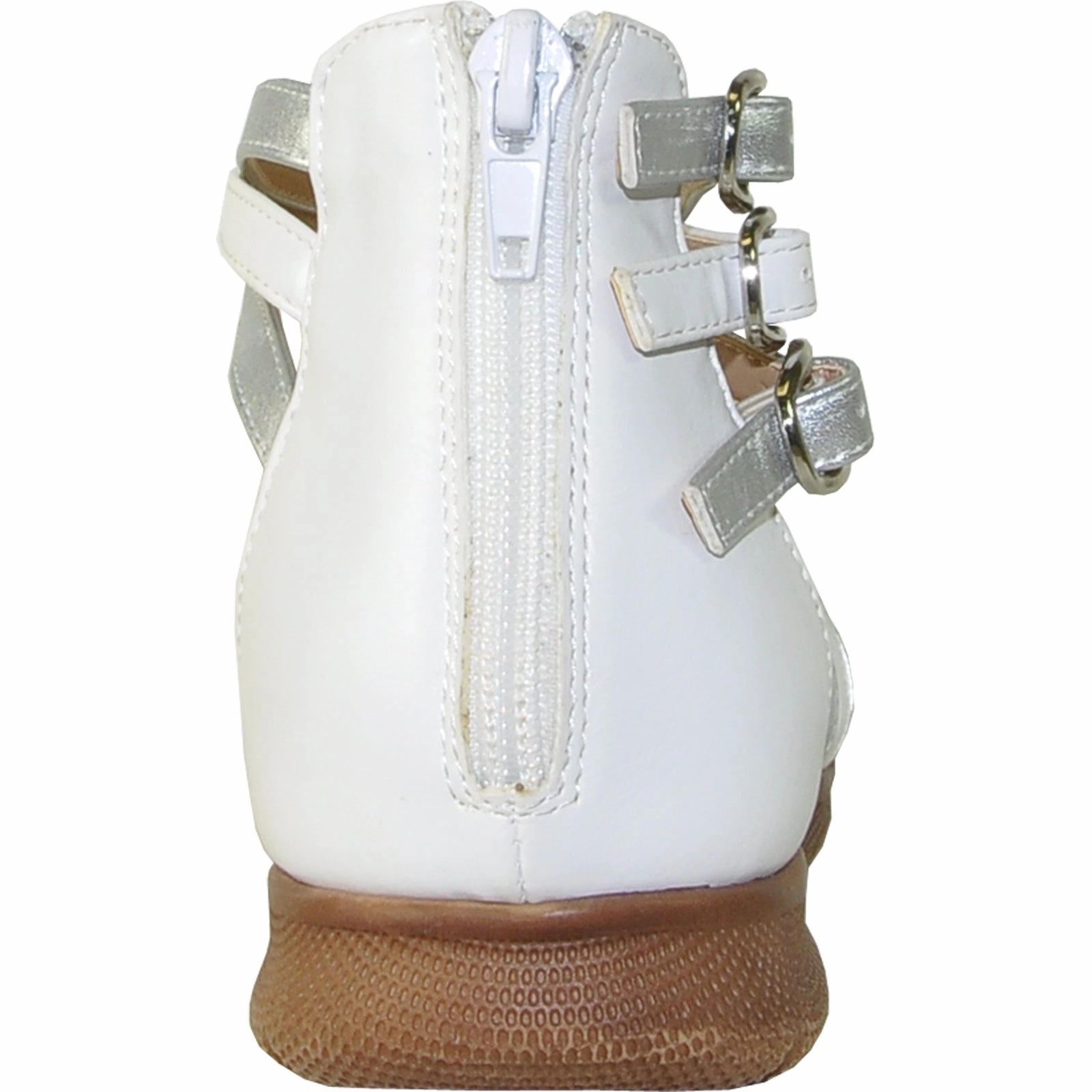 VANGELO Women Sandal LILA Flat Sandal White Flat Silver Shoes Wide Fit