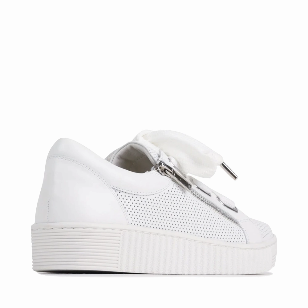 EOS Women's Jovi Luxe Perf Leather Tie Sneaker in White Flow Runner Sneakers