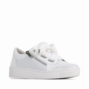 EOS Women's Jovi Luxe Perf Leather Tie Sneaker in White Classic Low Sneakers