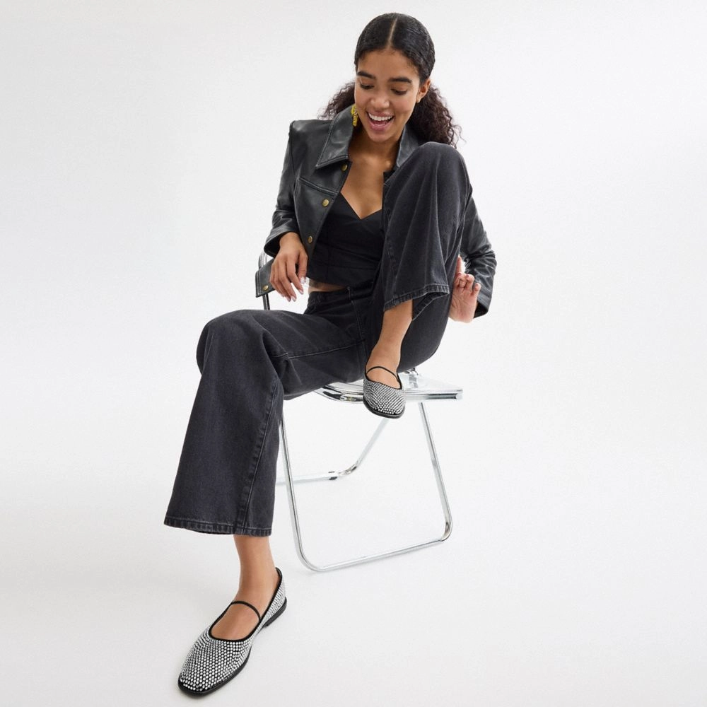 Coach Emilia Mary Jane With Crystal Black Gold Flat Lace Up Shoes