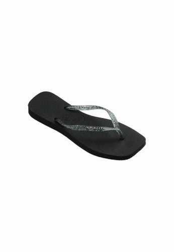 HAVAIANAS SLIM SQUARE LOGO METALLIC  - BLACK Bravest Slippers
