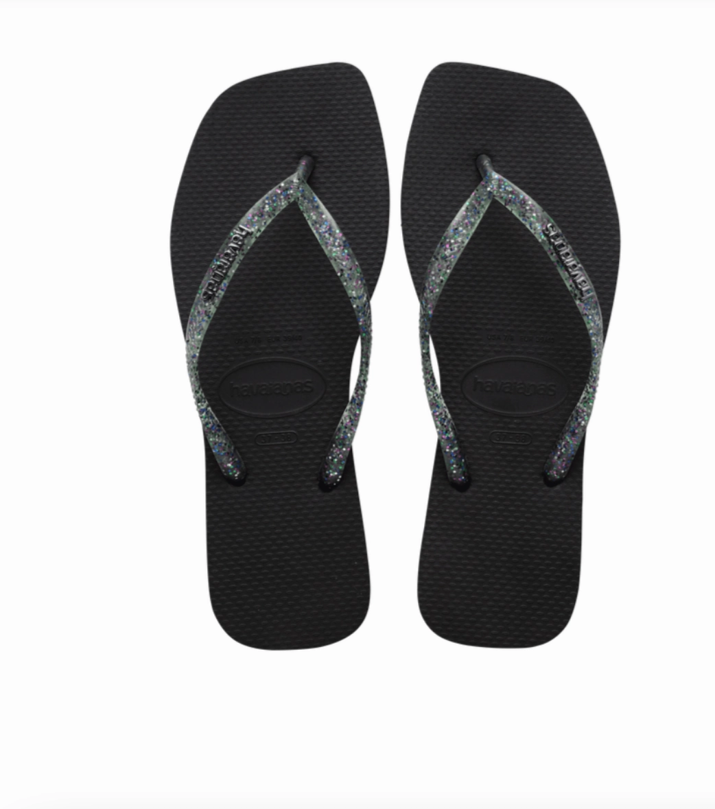 Kolo Slippers HAVAIANAS SLIM SQUARE LOGO METALLIC  - BLACK