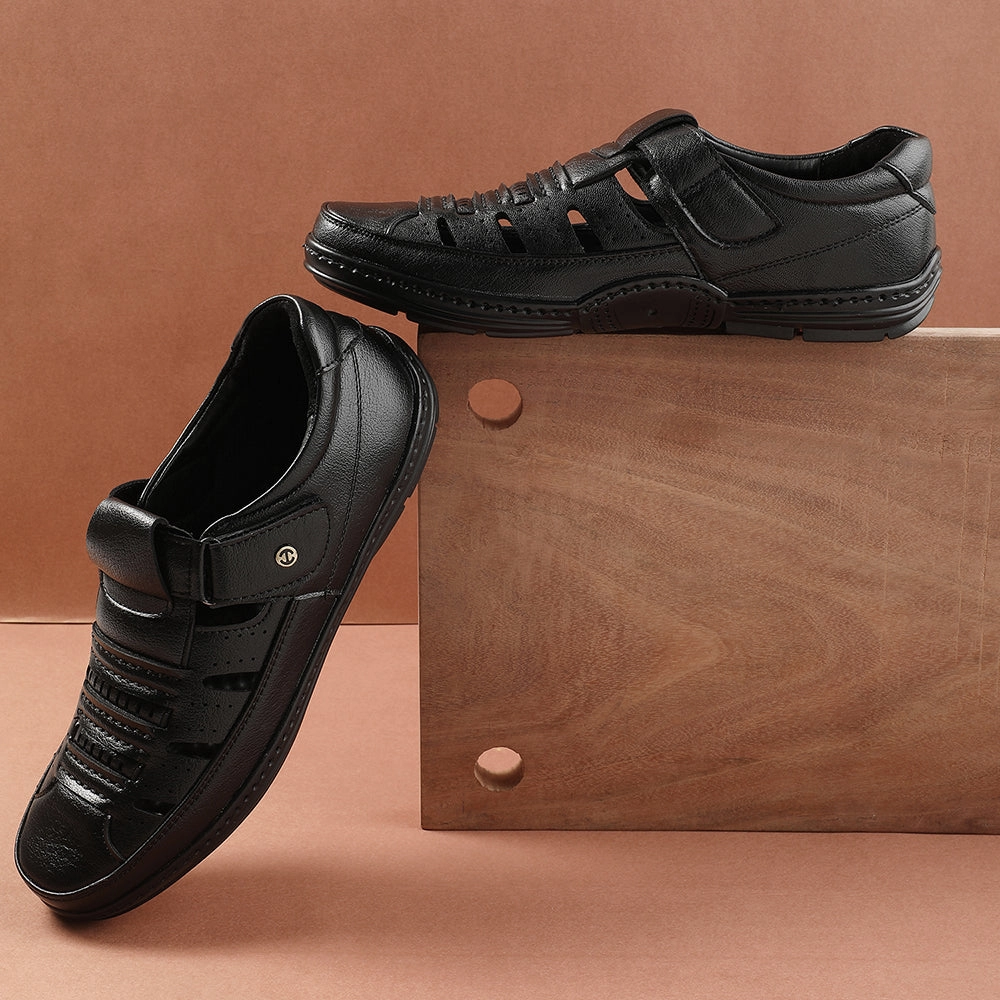 Healers Black Casual Sandal For Men ERL-19 By Liberty Platform Buckle Sandals