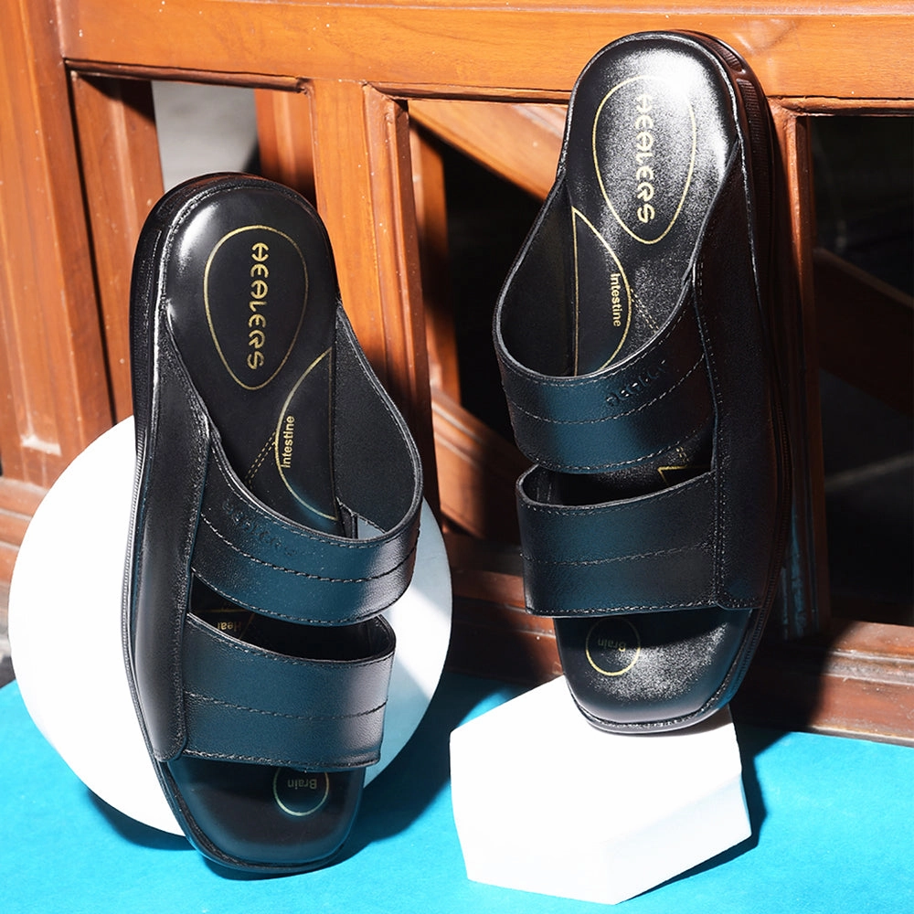 Healers By Liberty 2050-905 Casual Slippers For Men - Black Feel Slides