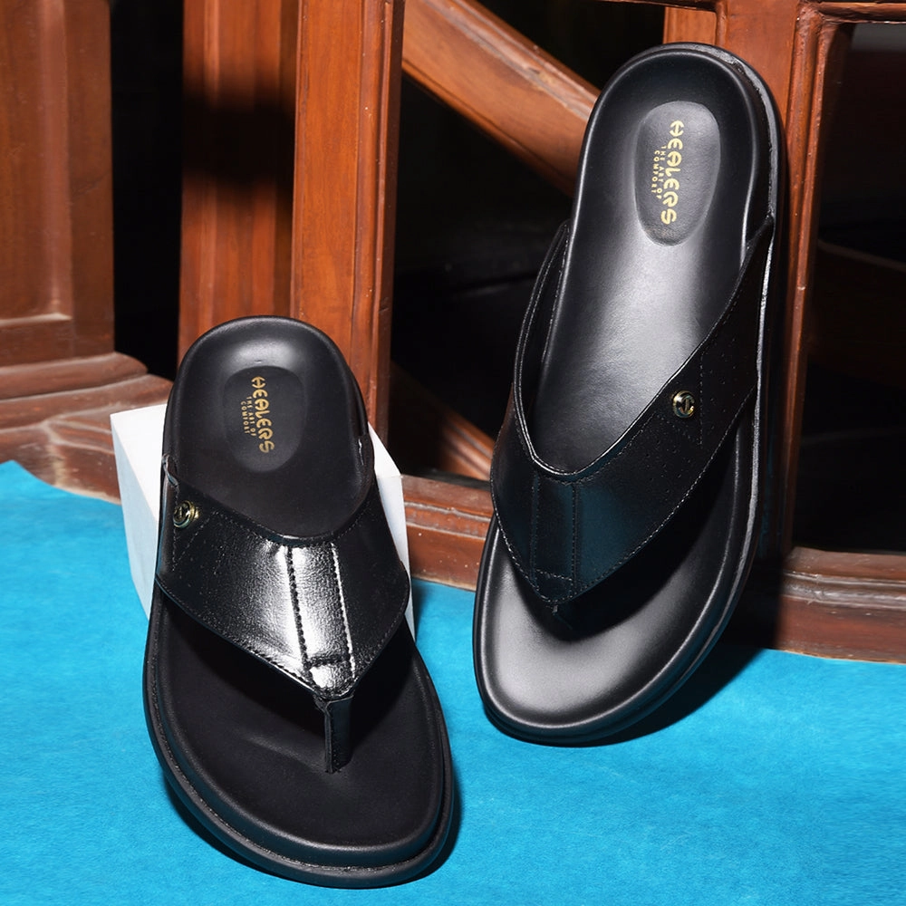 Healers Casual Black Slippers For Men LEEKS-1 By Liberty Pilates Slippers