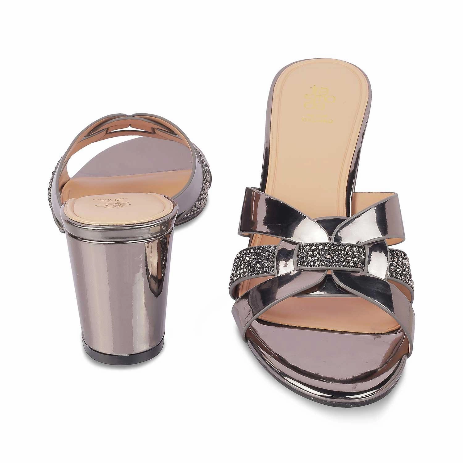 Bamboo Sandals Tresmode Luxe Pewter Women's Dress Block Heel Sandals