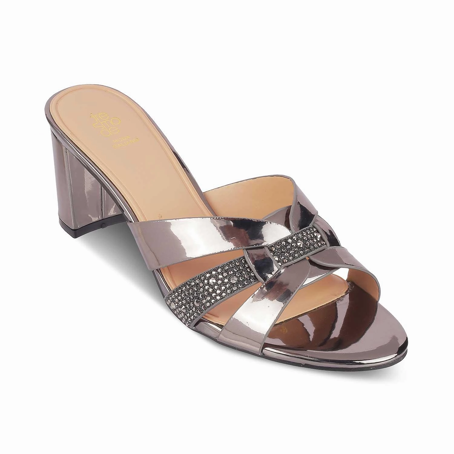 Tresmode Luxe Pewter Women's Dress Block Heel Sandals Closed Toe Sandals With Arch Support