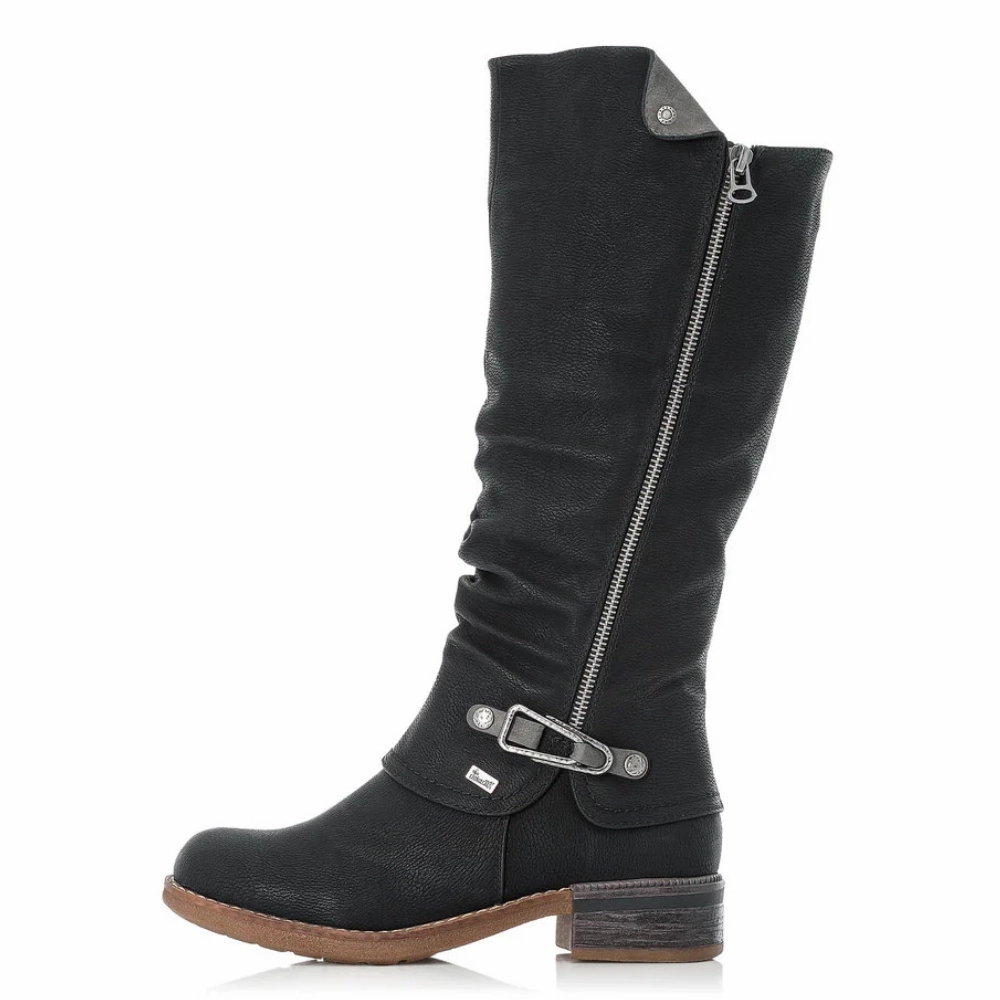 Chanel Chain Boots Rieker Fabrizia 52 Black Tex Tall Boot (Women's)