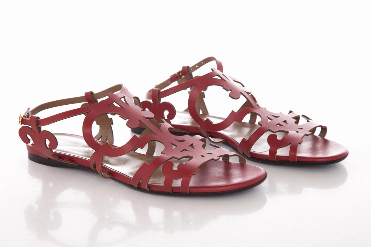 Designer Heeled Sandals Herms Red Karlotta Sandals SZ 37.5