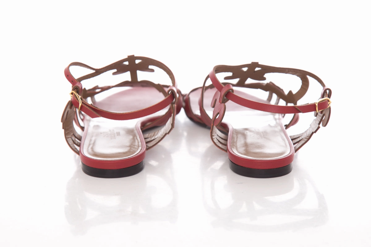 White Sandals Herms Red Karlotta Sandals SZ 37.5