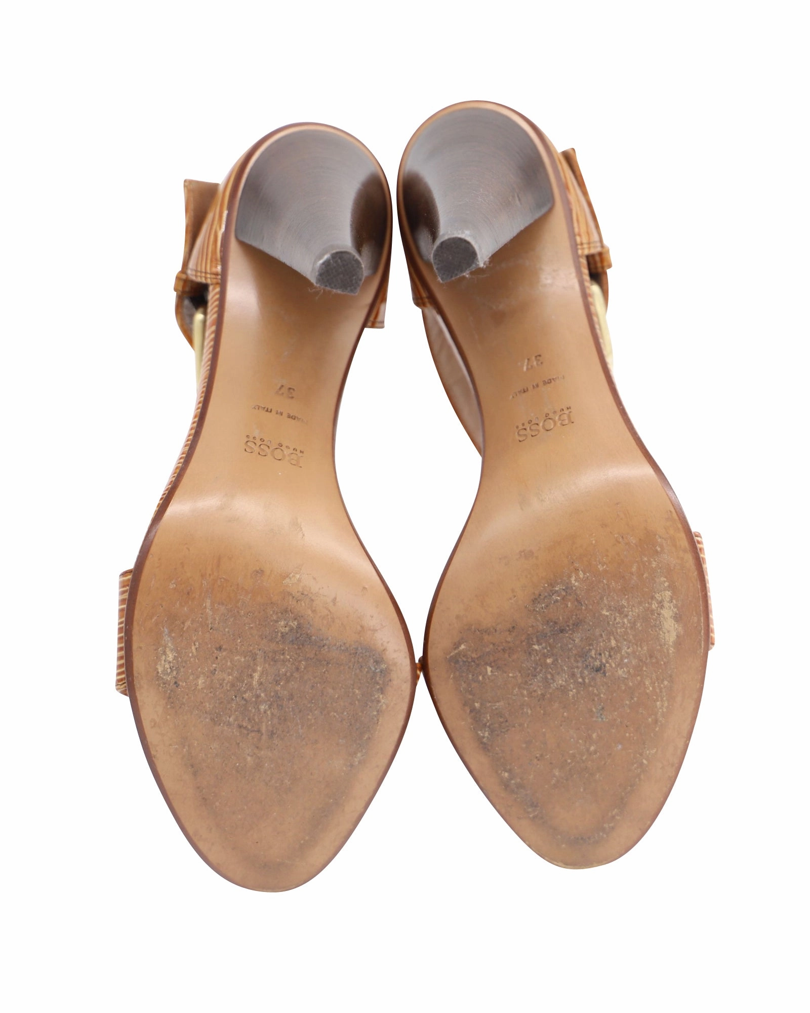 Hugo Boss Embossed T-Strap Sandals in Brown Leather Sandals Hotel Bahamas