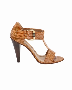 Caribloop.com Sandals Hugo Boss Embossed T-Strap Sandals in Brown Leather