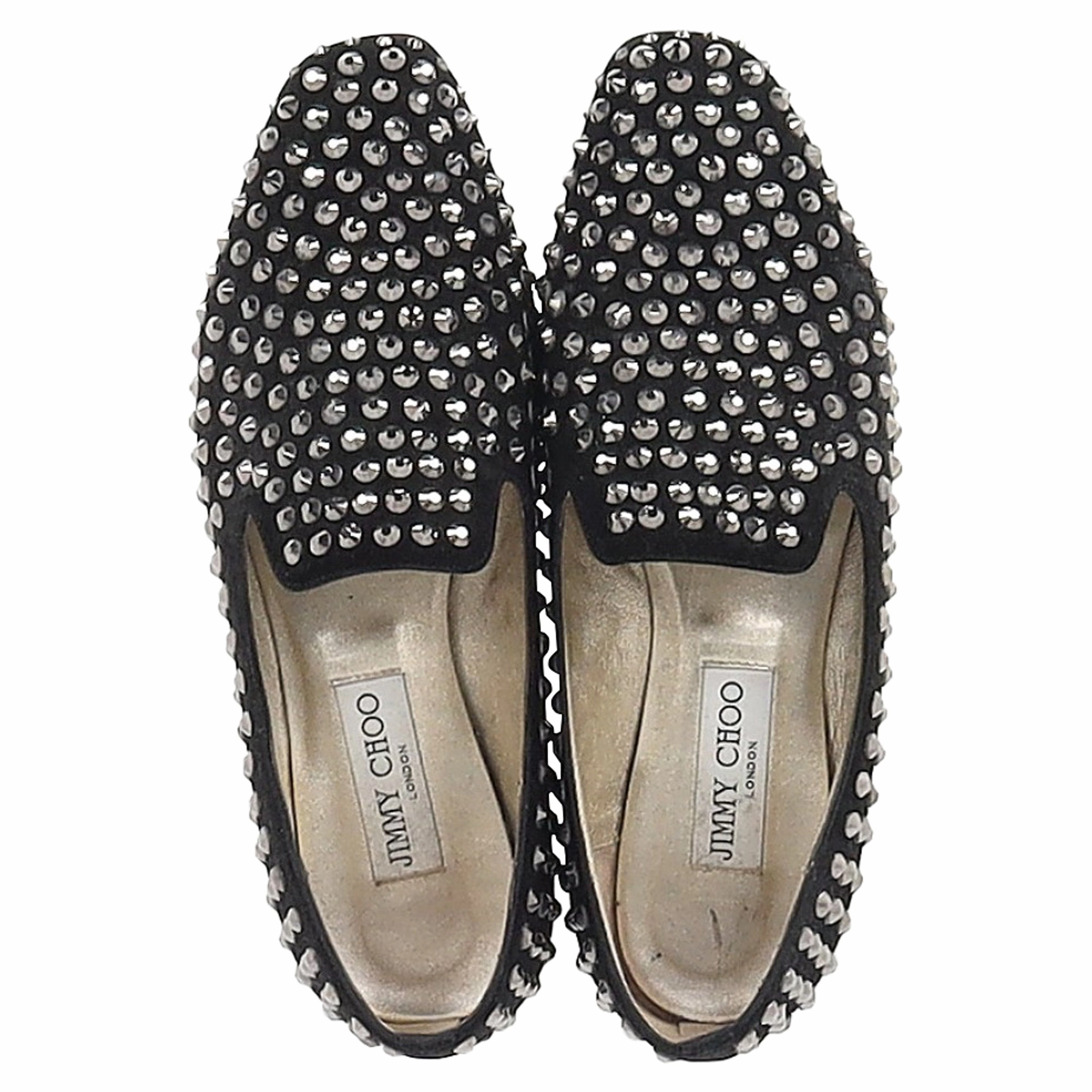 Velvet Slides Jimmy Choo Studded Smoking Slippers in Black Suede