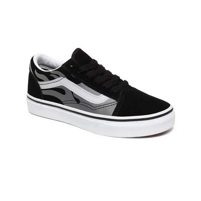 Charms For Sneakers Vans scarpa sneakers da ragazzi in tela e camoscio con fiamme grigie  Old Skool VN0A4UHZWKJ1 nero-bianco